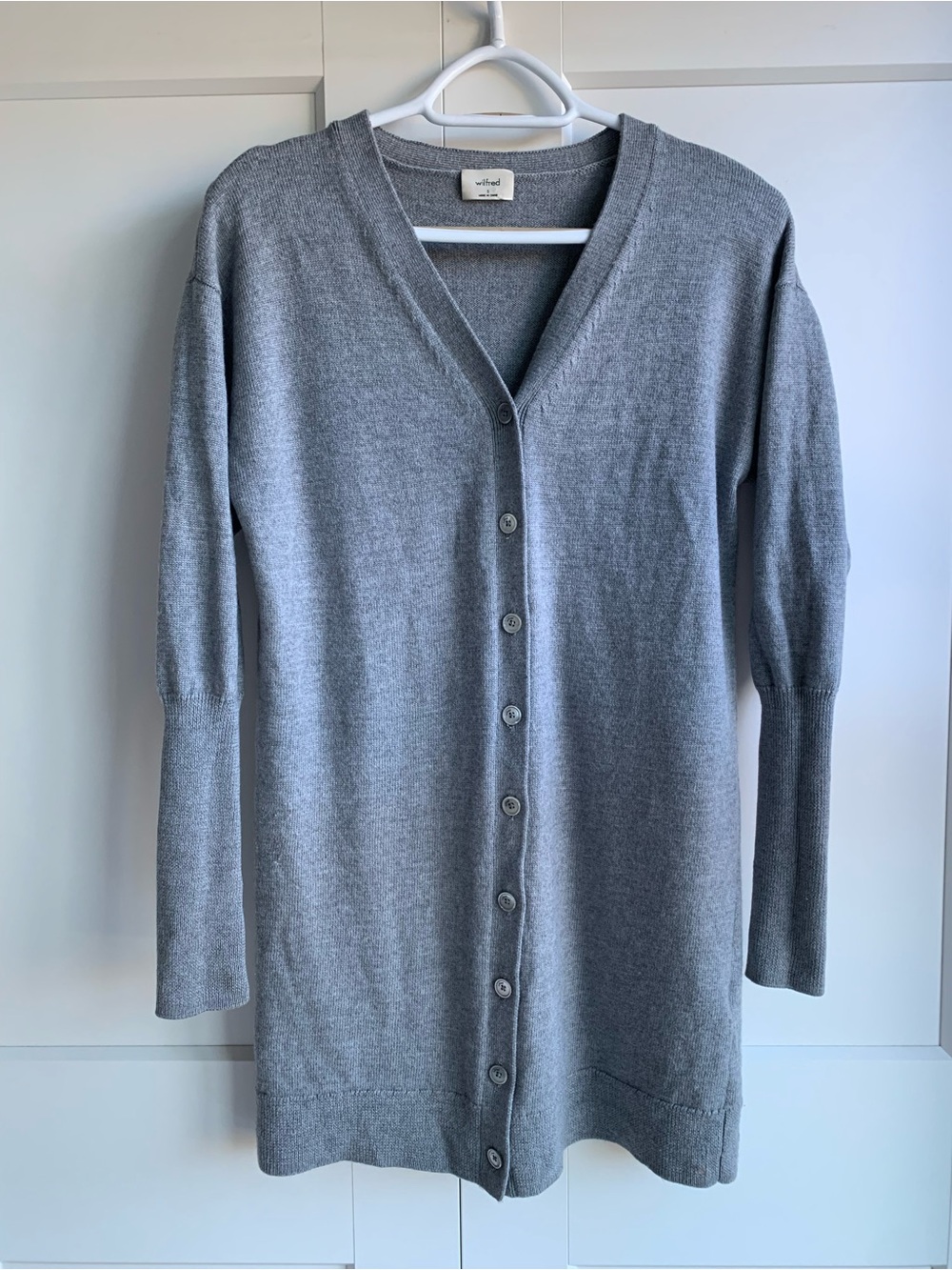 Aritzia Wilfred Wool Spa Utopia Cardigan Mini Dress Heather Ashen Grey Sz Small